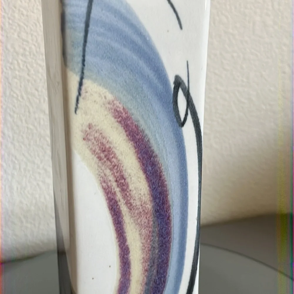 Handmade Studio Pottery Vase Blues Purple Artist Signed Rectangle 10” Earthware‎